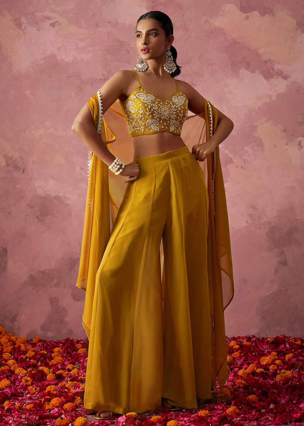 Yellow Indo Western Style Party Wear Sharara Suit