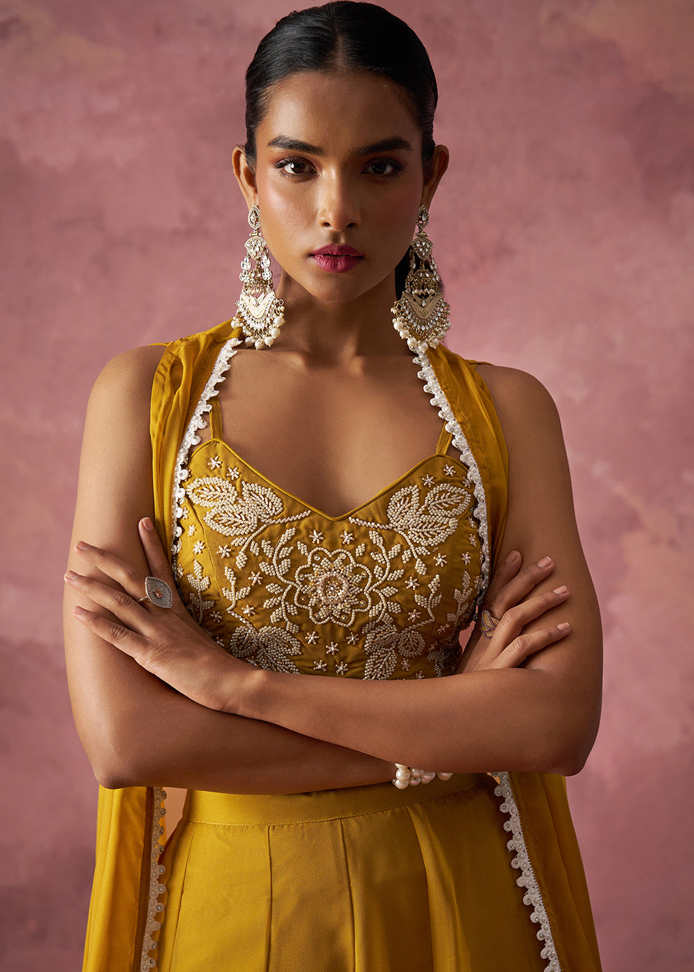 Yellow Indo Western Style Party Wear Sharara Suit