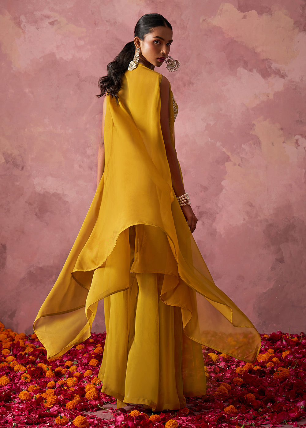 Yellow Indo Western Style Party Wear Sharara Suit