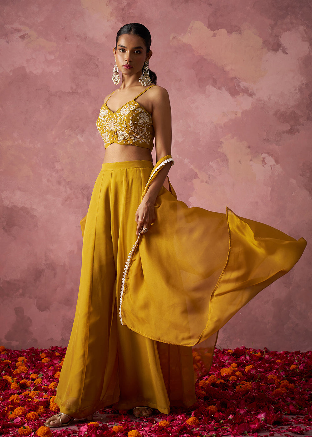 Yellow Indo Western Style Party Wear Sharara Suit