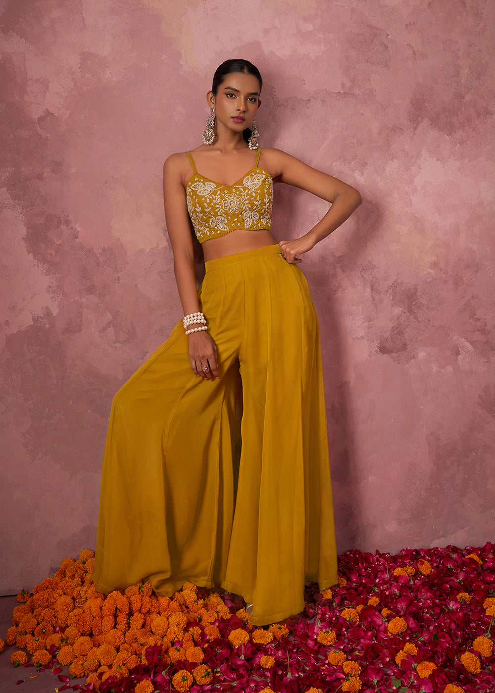 Yellow Indo Western Style Party Wear Sharara Suit