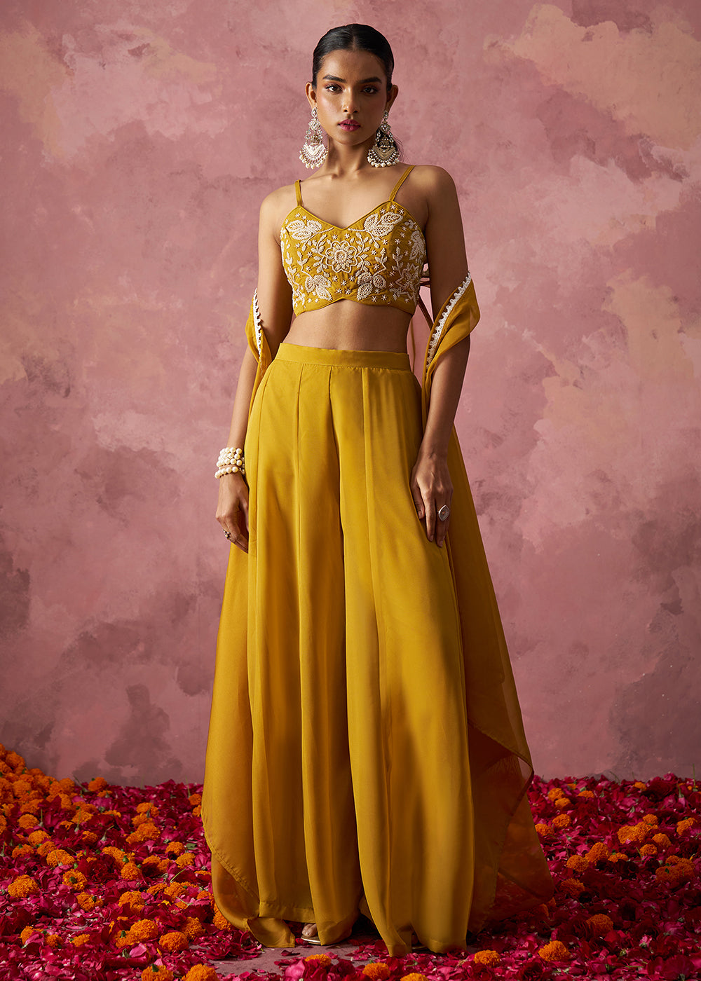 Yellow Indo Western Style Party Wear Sharara Suit