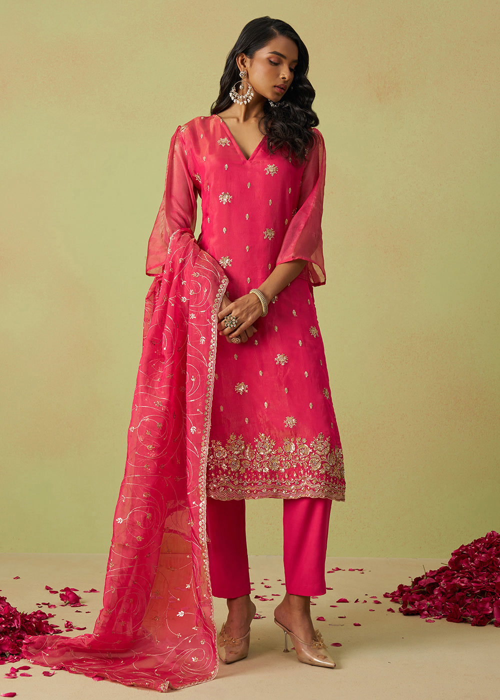 Festive Wear Pink Pure Shimmer Organza Salwar Suit