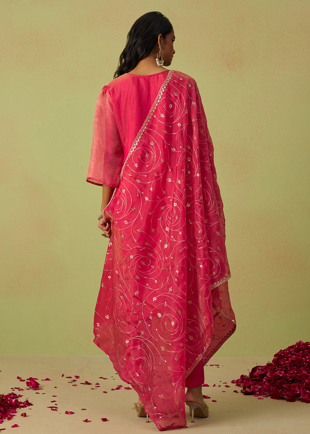 Festive Wear Pink Pure Shimmer Organza Salwar Suit