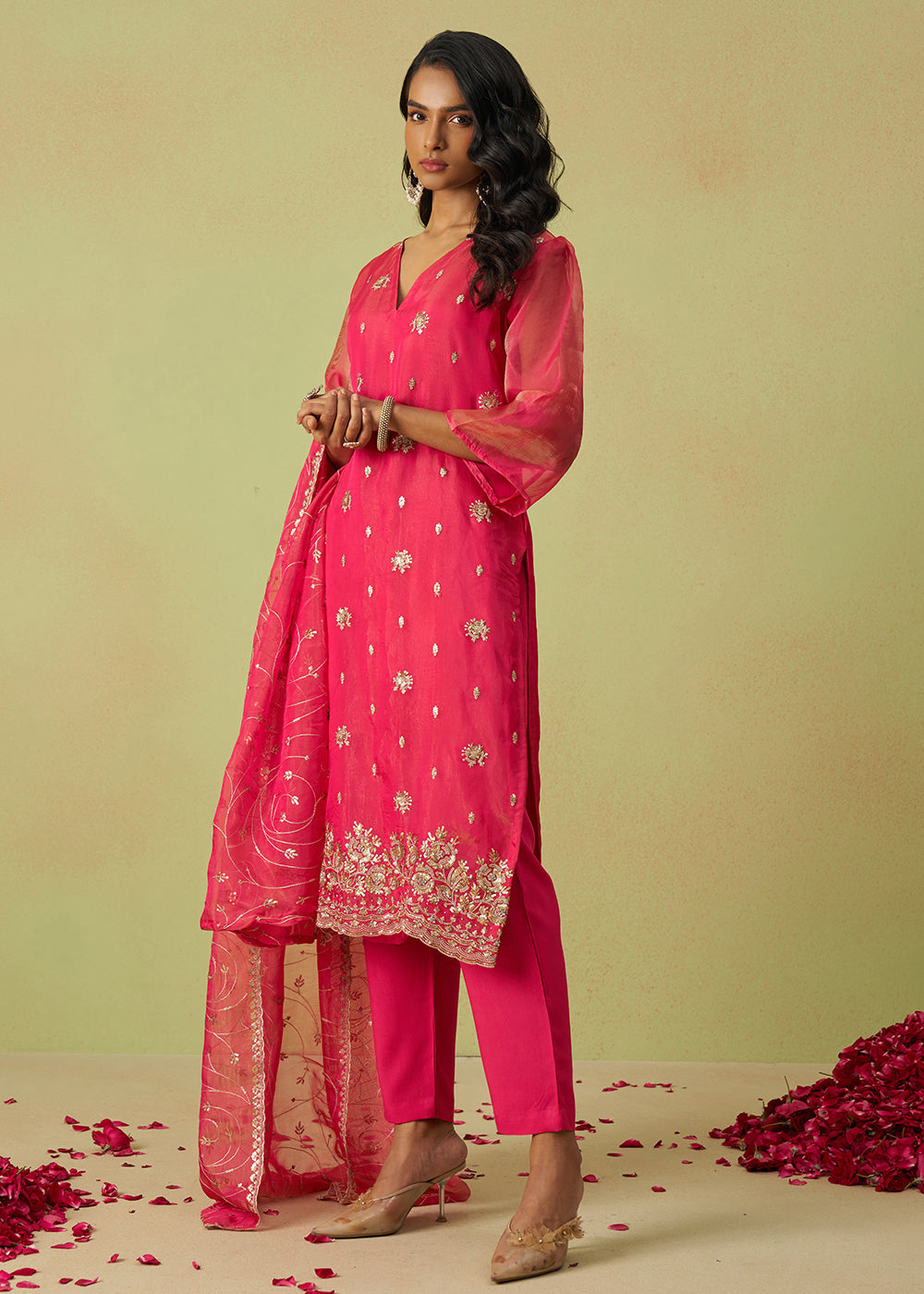 Festive Wear Pink Pure Shimmer Organza Salwar Suit