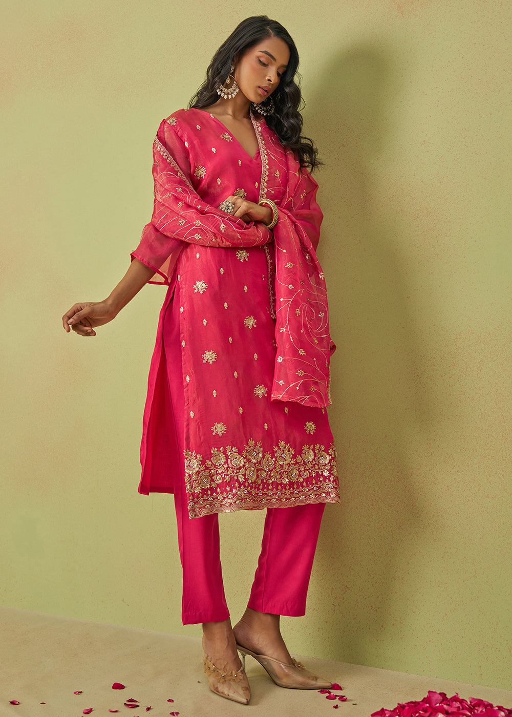 Festive Wear Pink Pure Shimmer Organza Salwar Suit