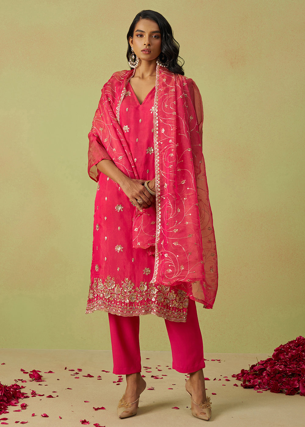 Festive Wear Pink Pure Shimmer Organza Salwar Suit