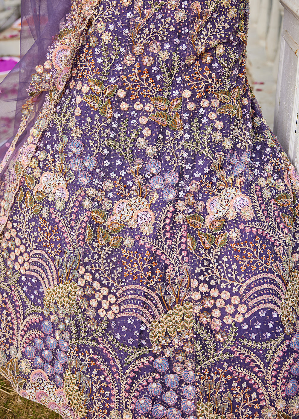 Purple Cording & Sequins Embroidered Net Lehenga Choli