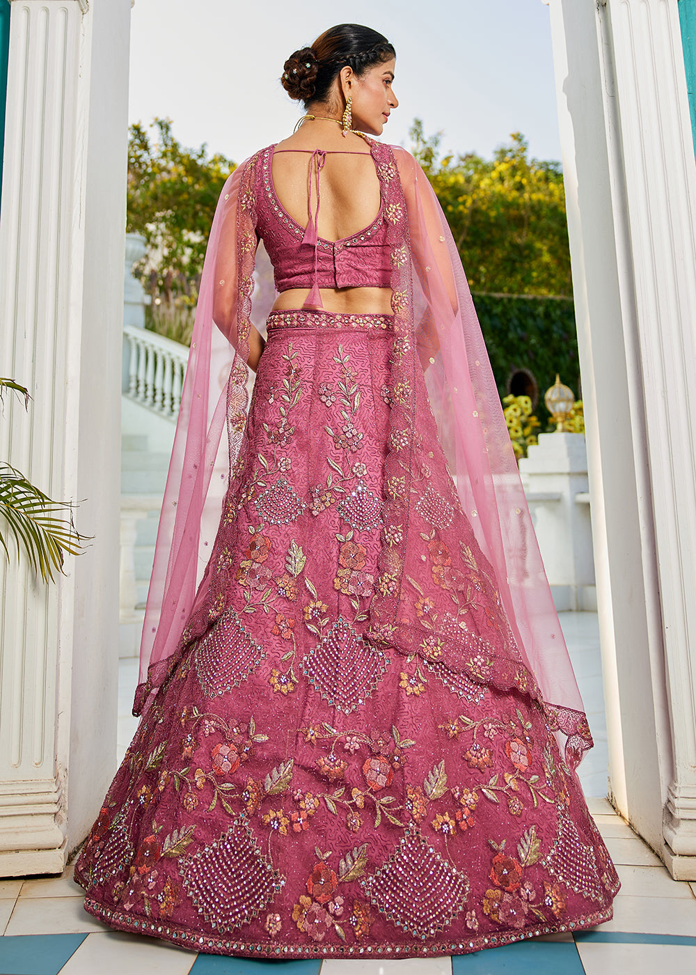 Pink Net Cording & Zarkan Festive Lehenga Choli