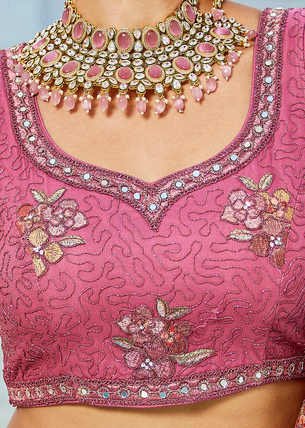 Pink Net Cording & Zarkan Festive Lehenga Choli