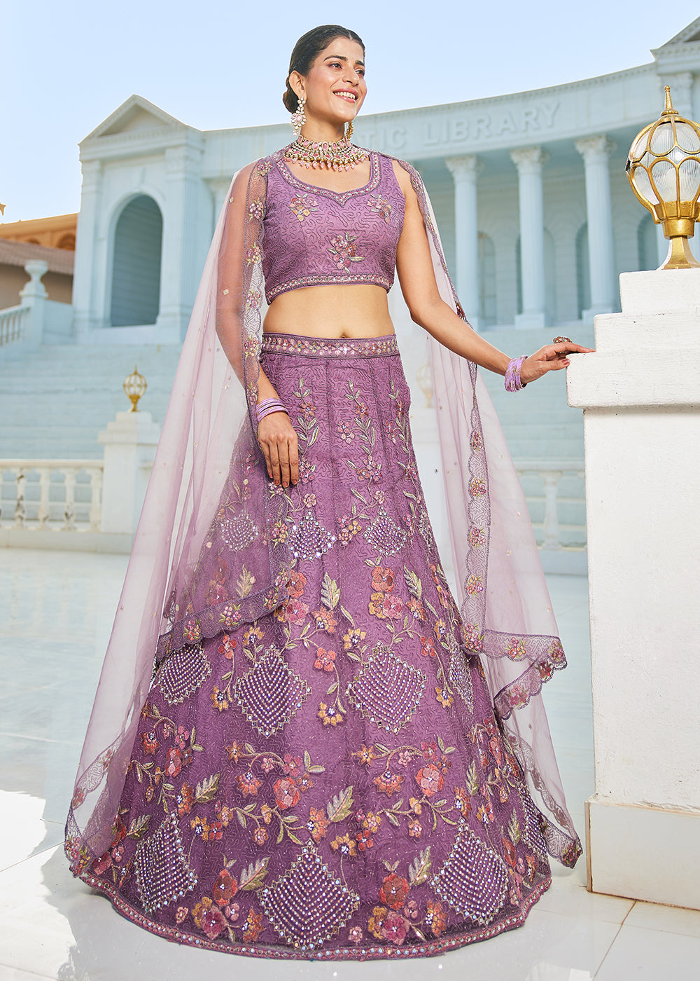 Purple Net Cording & Zarkan Festive Lehenga Choli