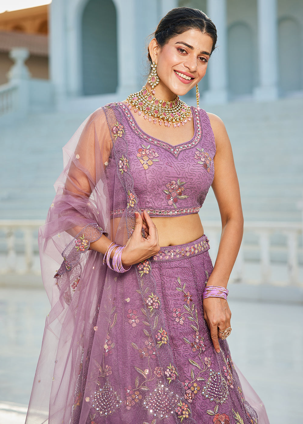 Purple Net Cording & Zarkan Festive Lehenga Choli