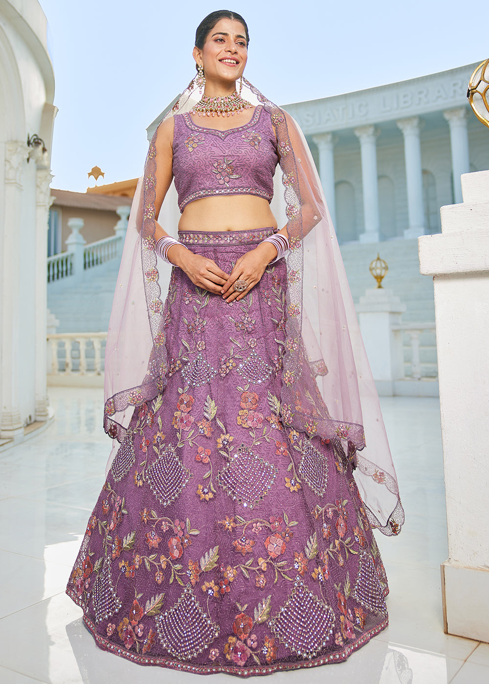 Purple Net Cording & Zarkan Festive Lehenga Choli