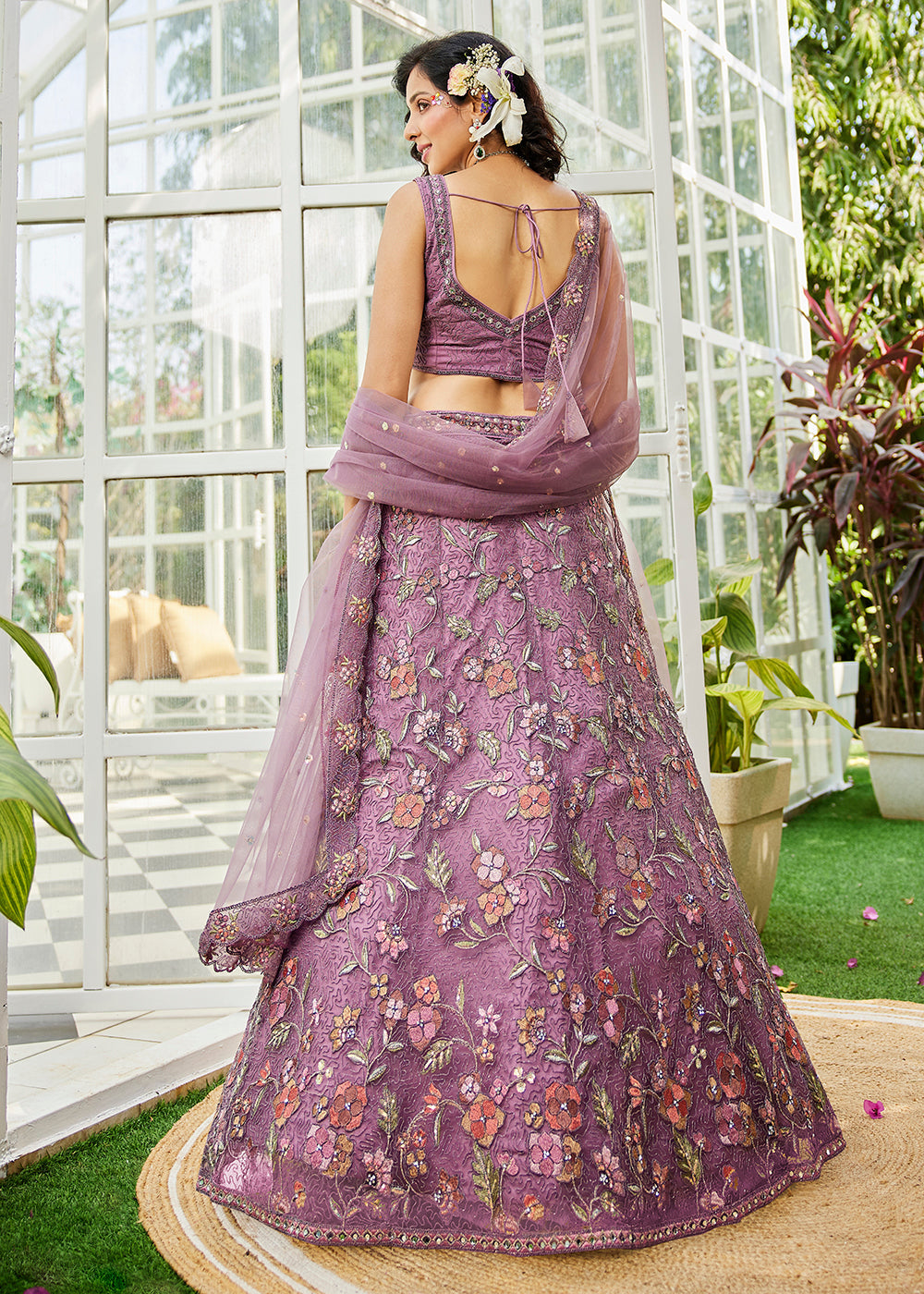 Lavender Net Embroidered Wedding Style Lehenga Choli