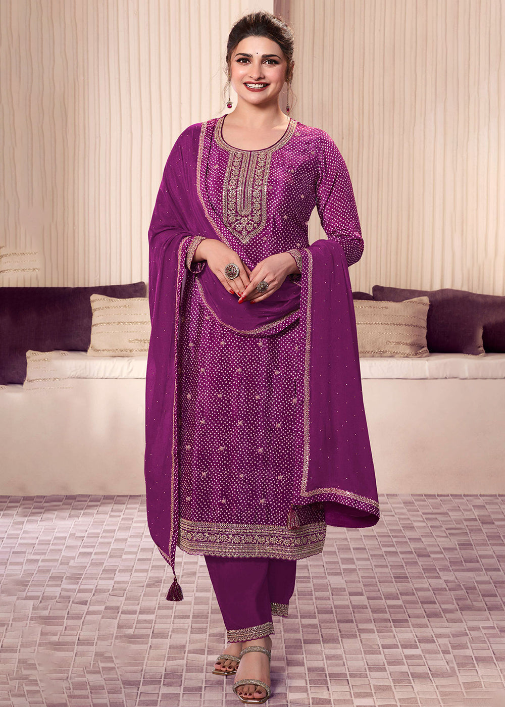 Purple Digital Printed & Embroidered Eid Wear Salwar Suit